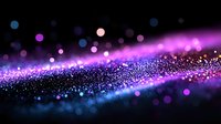 Magical purple and blue glowing particles floating in dark space with bokeh light effect and shimmering sparkles create dreamy cosmic atmosphere.