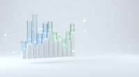 Abstract financial growth chart with blue and green ascending bars on white background, representing business analytics, market trends, and data visualization for corporate reports and investment presentations.