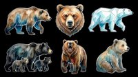 Isolated bear species collection featuring brown, polar, and black bears in various poses on transparent background, ready for t-shirt design, clipart, stickers, print-on-demand products, and sublimation projects.