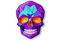 Colorful geometric skull with vibrant purple, cyan and orange polygonal facets in low poly style isolated on white background for modern design projects.