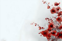 Red watercolor poppies with delicate stems and buds on light background, floral botanical illustration for greeting cards and wedding invitations.