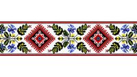 Traditional folk embroidery border with geometric diamonds and floral motifs in red, blue, yellow colors. Seamless pattern tiles perfectly for textiles.