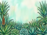 Watercolor succulent plants frame border with tropical aloe vera and cacti on soft green background for botanical design projects and natural decor.
