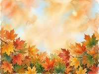 Watercolor autumn leaves border with warm orange, red, and yellow maple foliage on soft cream background. Seasonal design for fall greeting cards, invitations, and autumn-themed projects.