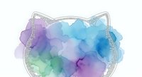 Watercolor cat silhouette with vibrant purple blue green gradient fills and decorative line art outline on transparent background for creative projects.