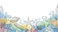 Underwater marine life border with seashells, starfish, and coral on watercolor background for ocean-themed designs and coastal decorations.