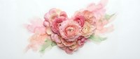 Delicate pink ranunculus flowers arranged in heart shape on white background for romantic wedding invitations and Valentine's Day greeting cards.