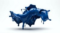 Dynamic blue paint splash frozen in motion, isolated on white background. Glossy liquid explosion with drips for creative design use.