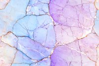 Pastel marble texture with pink and blue gradient colors, natural stone pattern with golden veins and cracks creating abstract background for luxury design.