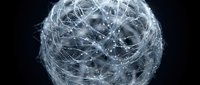 Abstract digital network sphere with glowing connections and nodes on dark background for technology and communication concepts.