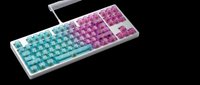 Tenkeyless mechanical keyboard with teal to pink gradient keycaps on white frame, isolated on transparent background. Great for tech clipart, stickers, t-shirt design, print on demand.