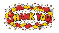 Thank you message in comic pop art style with red and yellow speech bubble, stars and halftone dots on white background, isolated design element for greeting cards, social media posts and thank you communications.