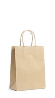 Brown kraft paper shopping bag with twisted handles isolated on white background for retail packaging and eco-friendly commercial use.