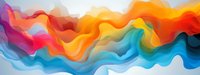 Vibrant flowing waves of orange, blue, and pink create dynamic abstract background with fluid motion effect, suitable for modern design projects and presentations.