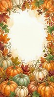 Autumn harvest frame with pumpkins, fall leaves, and berries arranged on cream background, isolated and ready for seasonal design, invitations, and greeting cards.