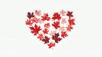 Red maple leaves arranged in heart shape on white background, romantic autumn composition for greeting cards and seasonal designs.