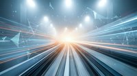 Abstract digital tunnel with bright light rays and geometric lines creating futuristic speed motion effect for technology and innovation concepts.