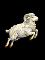 Ornate ram with decorative swirls and gold accents, isolated on transparent background. Ready for t-shirt designs, clipart, stickers, sublimation, and print-on-demand products.