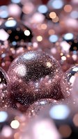 Sparkling rose gold Christmas ornament with glitter texture against blurred bokeh background, creating magical holiday atmosphere for festive season designs.