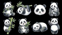 Cute panda characters isolated on transparent background, ready for t-shirt designs, stickers, clipart, print-on-demand products and sublimation projects.