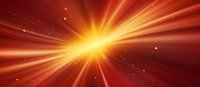 Bright golden light burst radiating on red background with glowing particles and dynamic rays creating dramatic cosmic effect. Suitable for spiritual designs.