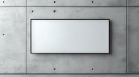 Empty white screen display on concrete wall with industrial style mounting points, modern minimalist interior design element for presentations.