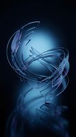 Abstract blue glass spiral fragments floating in dynamic motion with ethereal lighting effects on dark background for modern digital art projects.