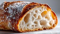 Freshly baked artisan sourdough bread with golden crust and airy crumb structure, perfect for bakery menus, food blogs, and culinary marketing materials.