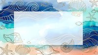 Ocean waves frame with seashells, starfish and marine elements on transparent background for summer design projects and coastal themed graphics.