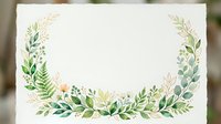 Watercolor botanical wreath with green leaves, ferns and small flowers on white background. Natural floral frame for wedding invitations and greeting cards.