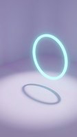 Glowing cyan neon ring floating above shadow on soft lavender background, modern minimalist design for tech, gaming, and contemporary digital projects.