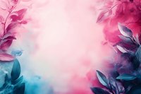 Dreamy floral frame with pink and blue leaves creating ethereal border against soft pastel background, artistic botanical composition for romantic designs.