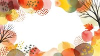 Autumn watercolor frame with colorful leaves, branches and abstract shapes on white background. Fall season border design for greeting cards and decorations.