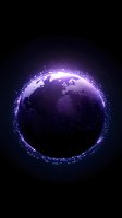 Digital Earth globe with purple neon glow and data streams on dark background for technology and global communication concepts.