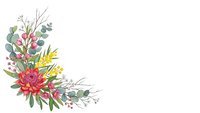 Watercolor floral corner arrangement with red chrysanthemum, eucalyptus leaves and dried branches on white background for wedding invitations and greeting cards.