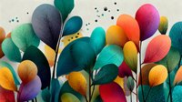 Vibrant abstract foliage with colorful gradient leaves in modern artistic style for contemporary design projects and creative backgrounds.