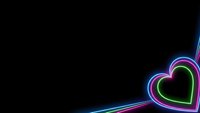 Neon heart glowing with vibrant pink and blue lights on black background for romantic designs and Valentine's Day projects.
