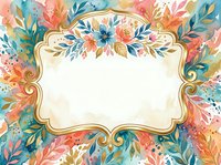 Ornate floral frame with colorful watercolor flowers, leaves, and gold decorative border on white background, isolated and ready for invitations, cards, and design projects.