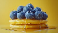 Fresh blueberries with golden honey dripping on yellow background for healthy breakfast and organic food concepts.