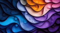 Colorful wavy abstract background with layered curved shapes in vibrant blue, orange, pink and purple gradient colors creating dynamic flowing pattern.
