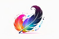 Vibrant rainbow colored feather with artistic paint splashes on white background, perfect for creative design projects, logos and decorative artwork.