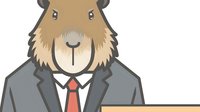 Cartoon capybara wearing business suit and red tie, smiling friendly character on white background. Professional mascot for corporate branding and design projects.