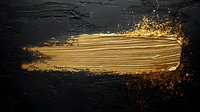 Golden paint brush stroke with glitter sparkle effect on black textured background, artistic luxury design element for creative projects.