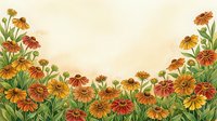 Watercolor autumn wildflowers border with orange and yellow blooms on cream background for seasonal greeting cards and fall decorations.