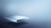 Minimalist white platform floating in soft blue gradient space for product display and presentation backgrounds.