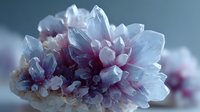 Crystal cluster with purple and white mineral formations against blue background, showcasing natural geological specimen for collectors or educational purposes.