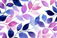 Seamless watercolor pattern with translucent pink and navy blue leaves on white background. Delicate botanical motif repeats for continuous surface design.