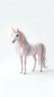 Whimsical unicorn with pastel pink, purple, and rainbow mane and tail, isolated on white background. Suitable for children's illustrations, fantasy designs, and creative projects.