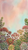 Watercolor succulent garden border with soft pastel background for botanical designs and nature-themed projects.