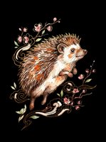 Adorable hedgehog with brown spines and pink flowers isolated on transparent background. Ready for t-shirts, stickers, clipart, sublimation, and print-on-demand designs.